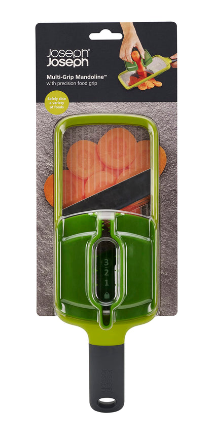 Joseph Joseph Multi-Grip Hand-held Kitchen Mandoline, Fruit and Vegetable Slicer with Food Grip and Adjustable Blades, Dishwasher Safe