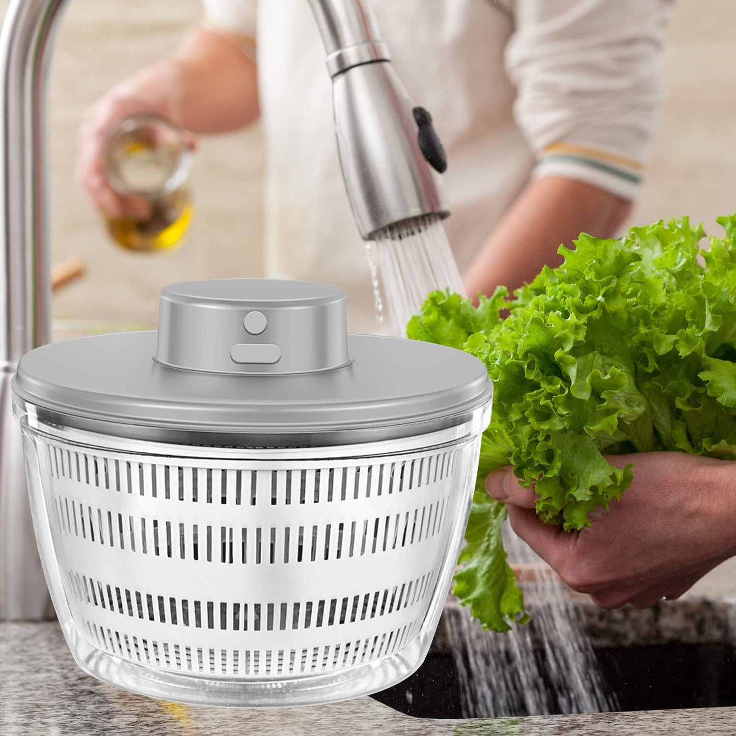 Vegetables Washer Dryer,4L Large Capacity Fruit Vegetable Strainer Spinner,USB Electric Salad Lettuce Spinner,Automatic Compact Salad Cleaner and Dryer for Home Kitchen(White)