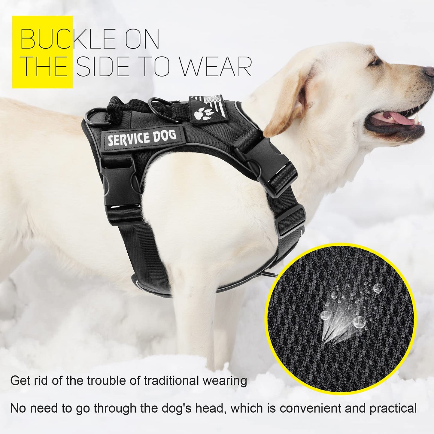 Demigreat Service Dog Harness, Reflective Dog Vest Harness with 5 PCS Patches, Adjustable Soft Oxford Pet Harness, Inner Layer Mesh, Easy to Control for Dogs