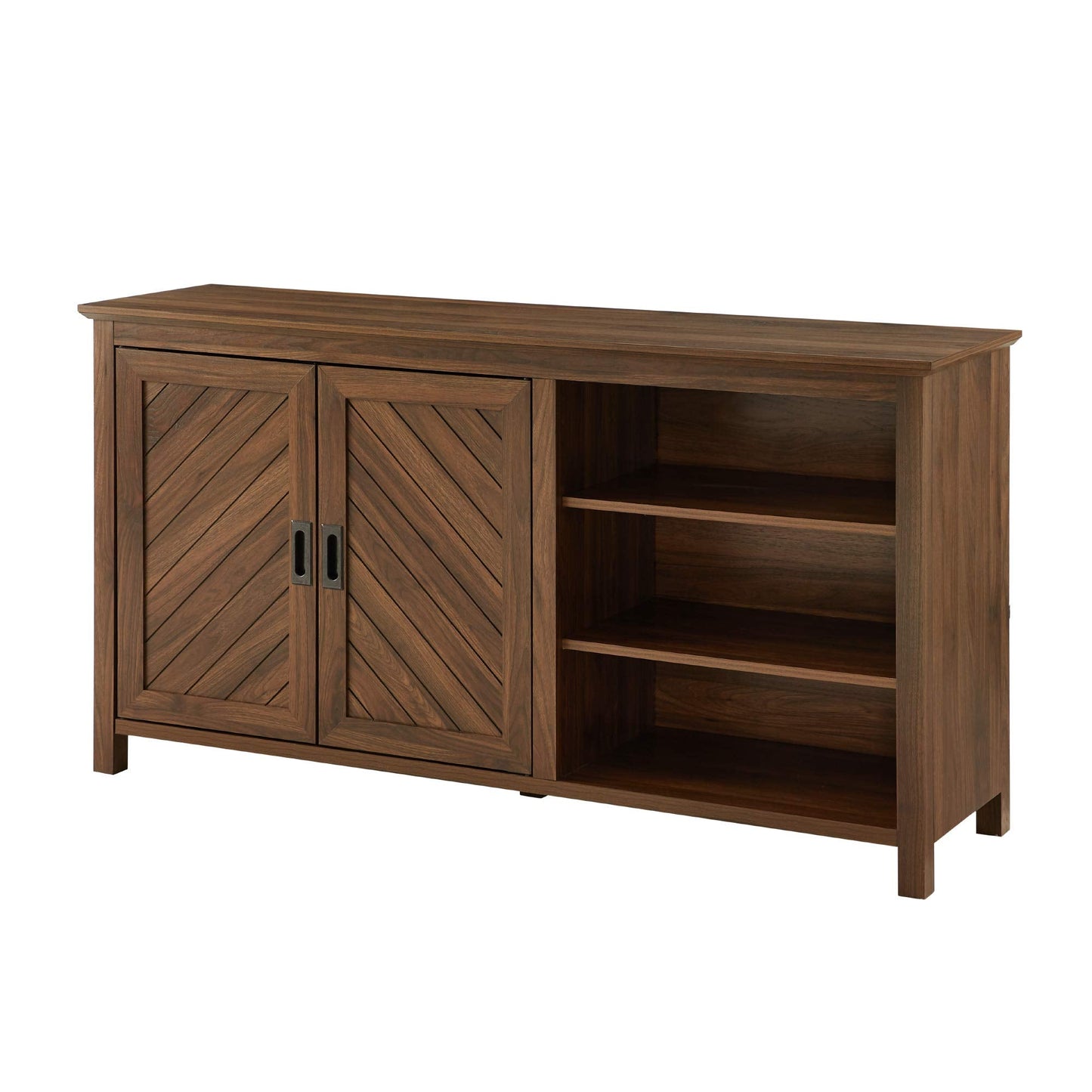 Walker Edison Modern Wood Grooved Buffet Sideboard with Open Storage Entryway Serving Storage Cabinet Doors Dining Room Console, 58 Inch, Dark Walnut