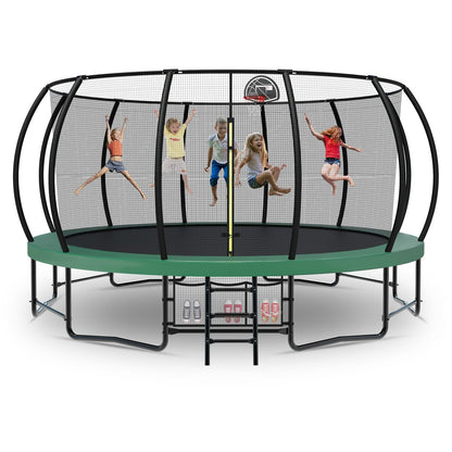 Tatub 16FT Upgrade Pumpkin Trampoline for Kids and Adults, Outdoor Recreational Trampolines with Basketball Hoop & Enclosure Net, Curved Poles & Storage Bag, Green