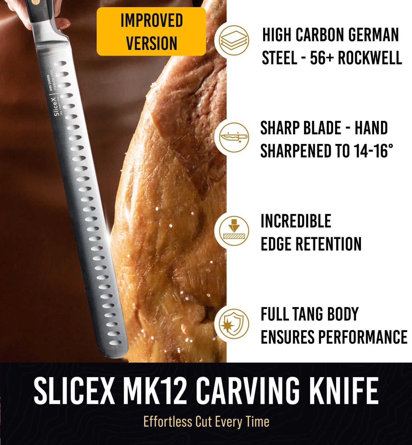 Bright Hobby Brisket Slicing Knife – 12" Brisket Knife, BBQ, Grilling Gifts For Men – Razor Sharp German Steel, Full Tang, Ergonomic Handle