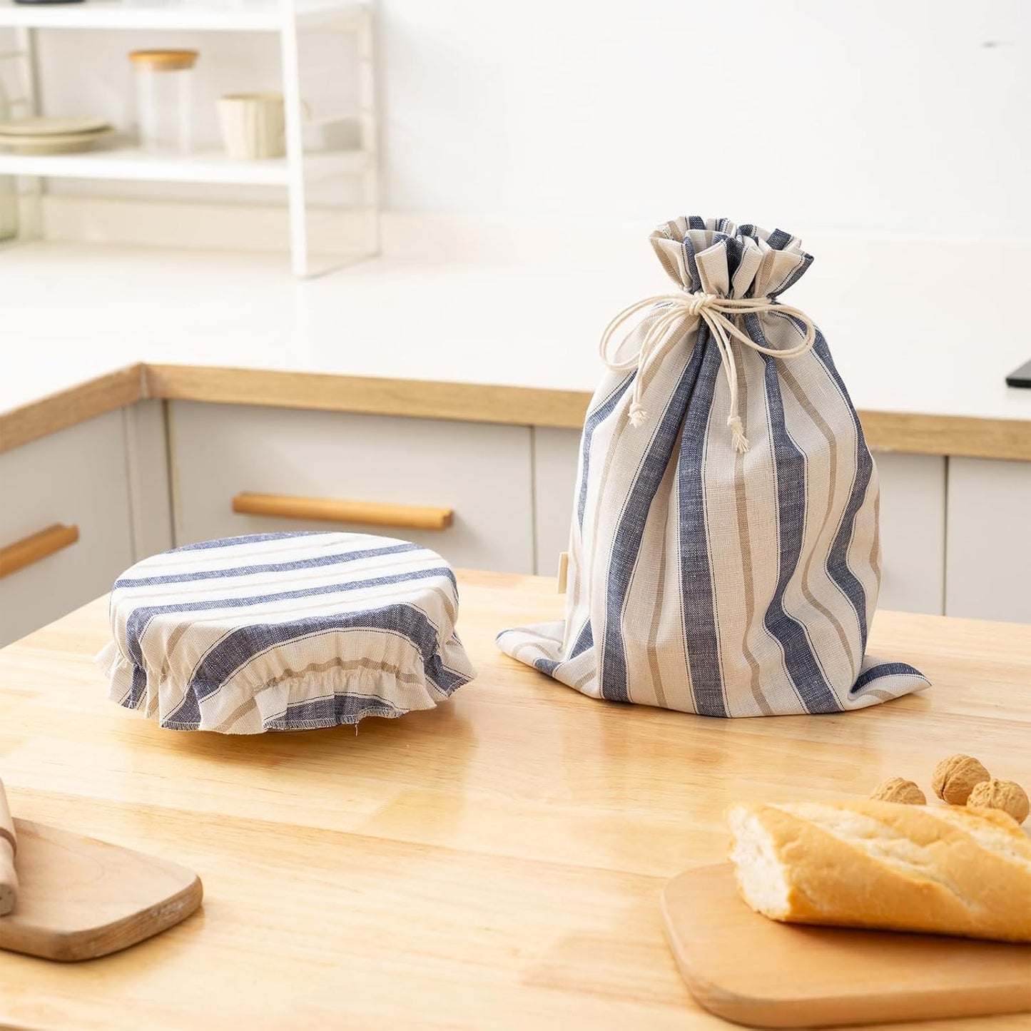 Bread Bags for Homemade Sourdough, Reusable Linen Storage Bag with Bowl Cover, Plastic Lined, Bread Proofing Cover