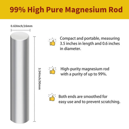 3 Pieces Magnesium Fire Starter Rods, 99% High Purity Magnesium Metal Rod, 3.5" x 0.63" – Ideal Mg Fire Starter for Survival, Emergency Sparks, Outdoor Camping Hiking (900mm x 16mm)