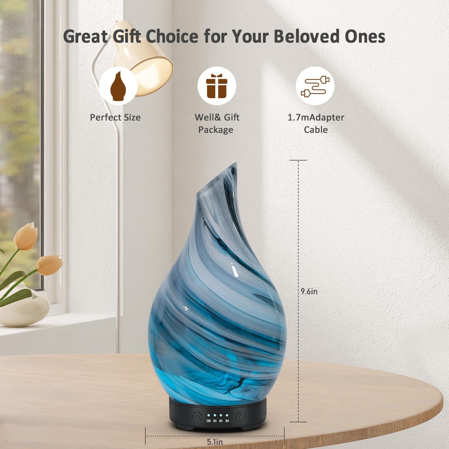 Essential Oil Diffuser 120ML Glass Ultrasonic Aromatherapy Oil Diffuser-Aroma Humidifier Glass Diffuser,7 Color Changing Light Waterless Auto-Off-Ultra-Quiet for Sleeping Yoga Home Office and Spa