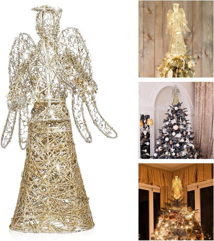 PRETYZOOM Exquisite Glitter Angel Christmas Tree Topper Figure Treetop Ornament for Festival Home Decor