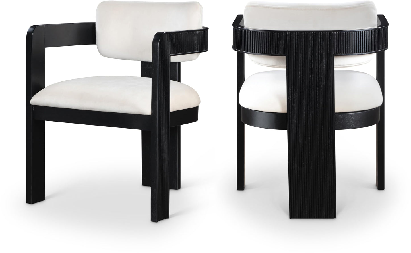 Meridian Furniture 11095Cream-C Sacha Collection Art Deco Dining Chair, Ultra Luxe Cream Velvet, 460 GSM Velvet, Solid Fluted Wood Black Finish, 22.5" W x 22" D x 31" H, Cream, Set of 2