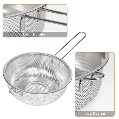 ICEICE Metal Fine Mesh Strainer and Colander for Kitchen with Handle, Stainless Steel Pasta Strainer/Kitchen Funnel/Collander/Sifter for Strain/Wash Vegetables, Fruits, Spaghetti, Rice (10.2＂)