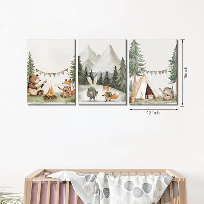 12x16in AKWISH Nursery Woodland Animals Canvas Wall Art, Cute brave Bear Fox Rabbit Hedgehog Nursery Wall Decor, Framed