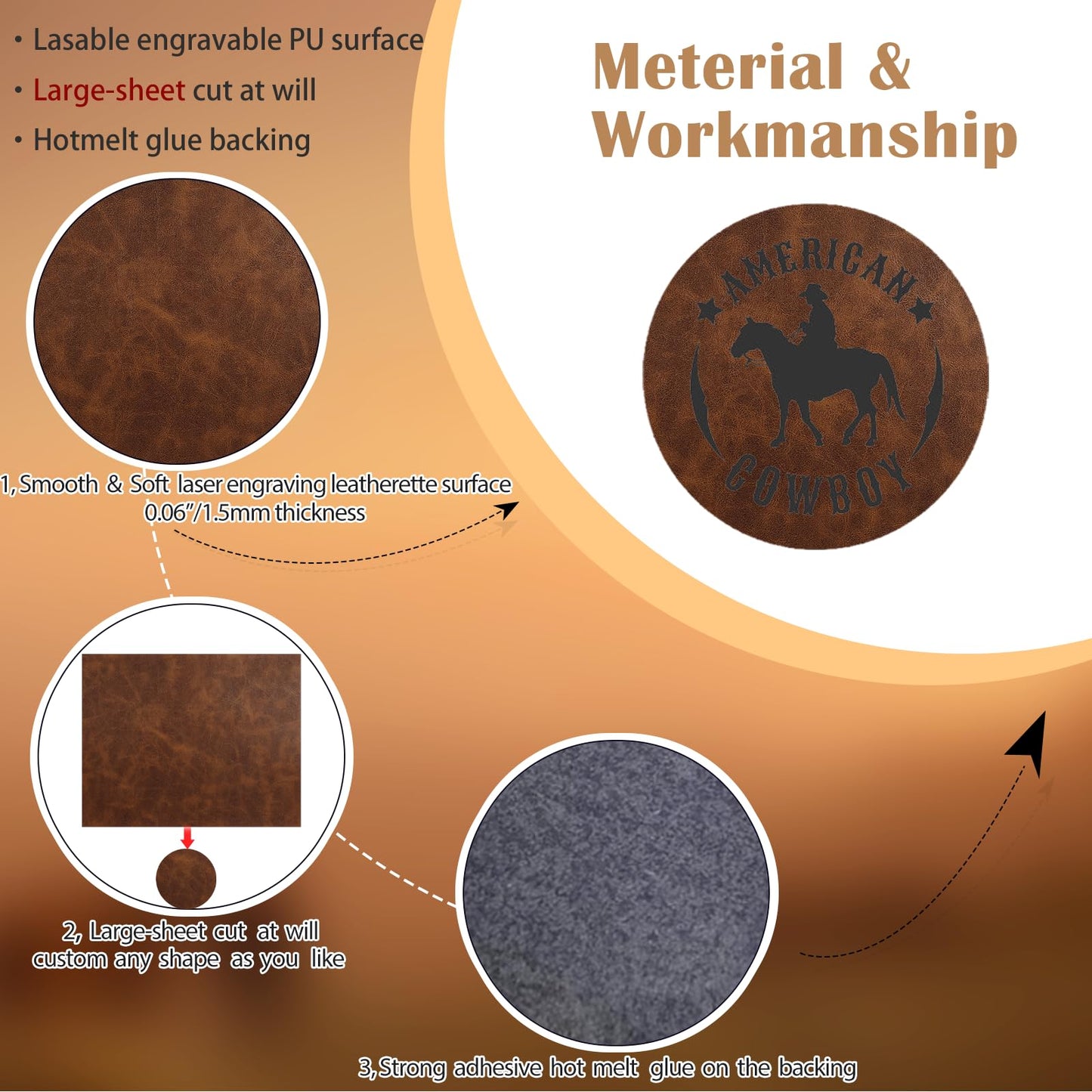 iFForce 12.6”X10.6“ Laser Engraving PU Leather Blanks - 6 Large Sheets Leatherette Iron on Hat Patches - Cut at Will Custom Any Shapes for DIY Hat & Clothes Business (6 Sheets, 6 Colors)