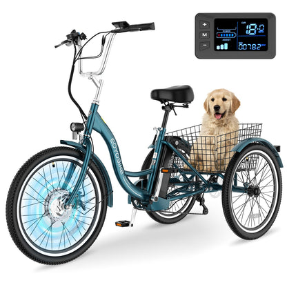 MOONCOOL Electric Tricycle for Adults, 350W 36V Removable Battery, 7 Speeds 3 Wheels Electric Trikes with Large Basket Up to 60Miles