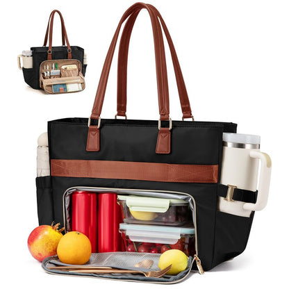 LOVEVOOK Laptop Lunch Tote Bag for Women, Work Bag with Insulated Lunch Compartment 17.3 Inch Laptop Bag with Cup Holder Large Lunch Bag for Teacher, Nurse, Office, Travel, College, Daily