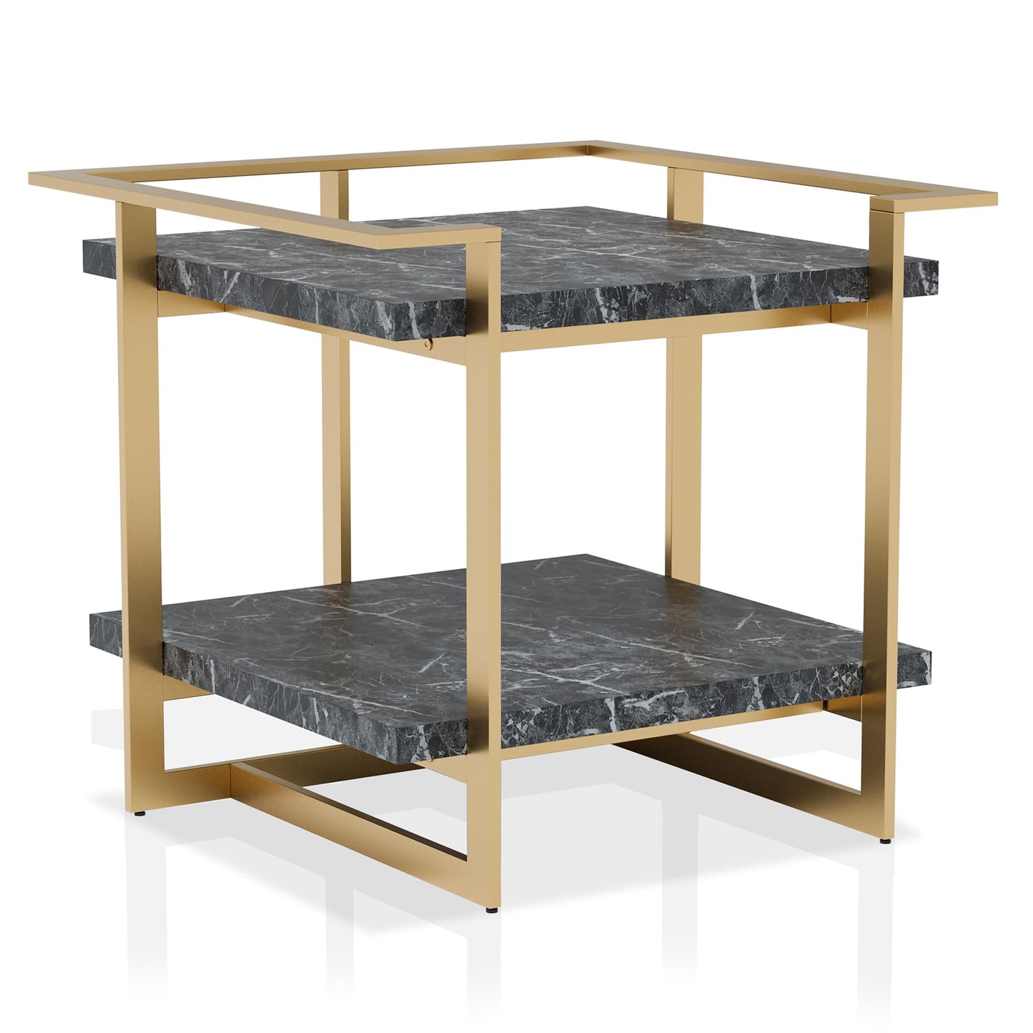 24/7 Shop at Home Daphne Modern Metal Faux Marble Top 2-Piece Coffee Table Set with Open Shelves for Living Room, Bedroom, Home Office, Gold and Black