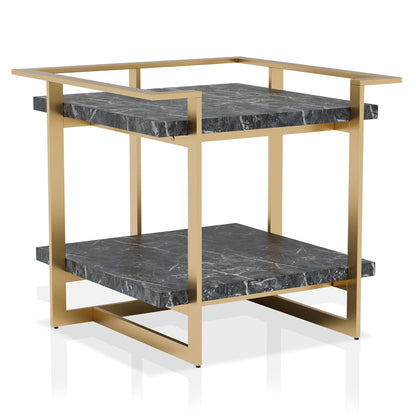 24/7 Shop at Home Daphne Modern Metal Faux Marble Top 2-Piece Coffee Table Set with Open Shelves for Living Room, Bedroom, Home Office, Gold and Black