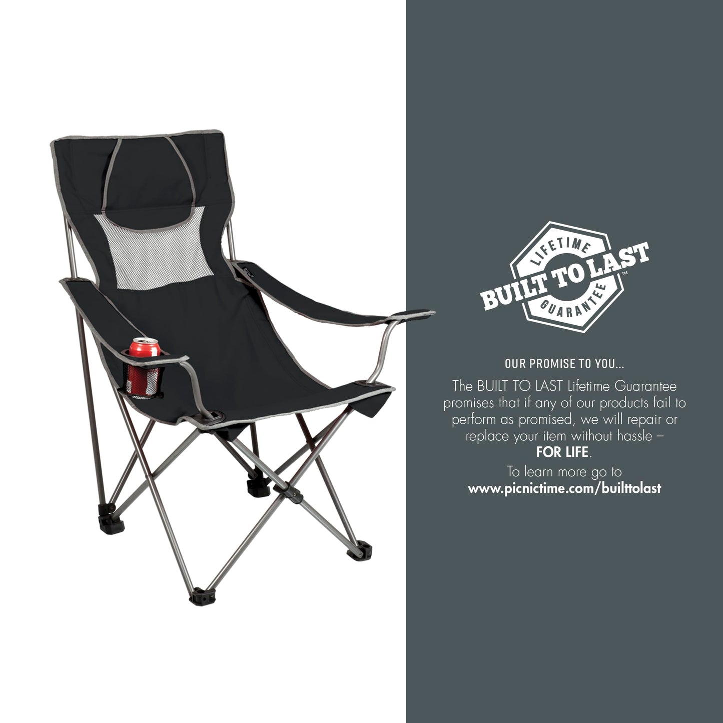 Picnic TIME NCAA Georgia Tech Yellow Jackets Campsite Camping Chair, Picnic Chair, Outdoor Folding Chair with Carry Bag, Beach Chair, (Black with Gray Accents), 23 x 18 x 36