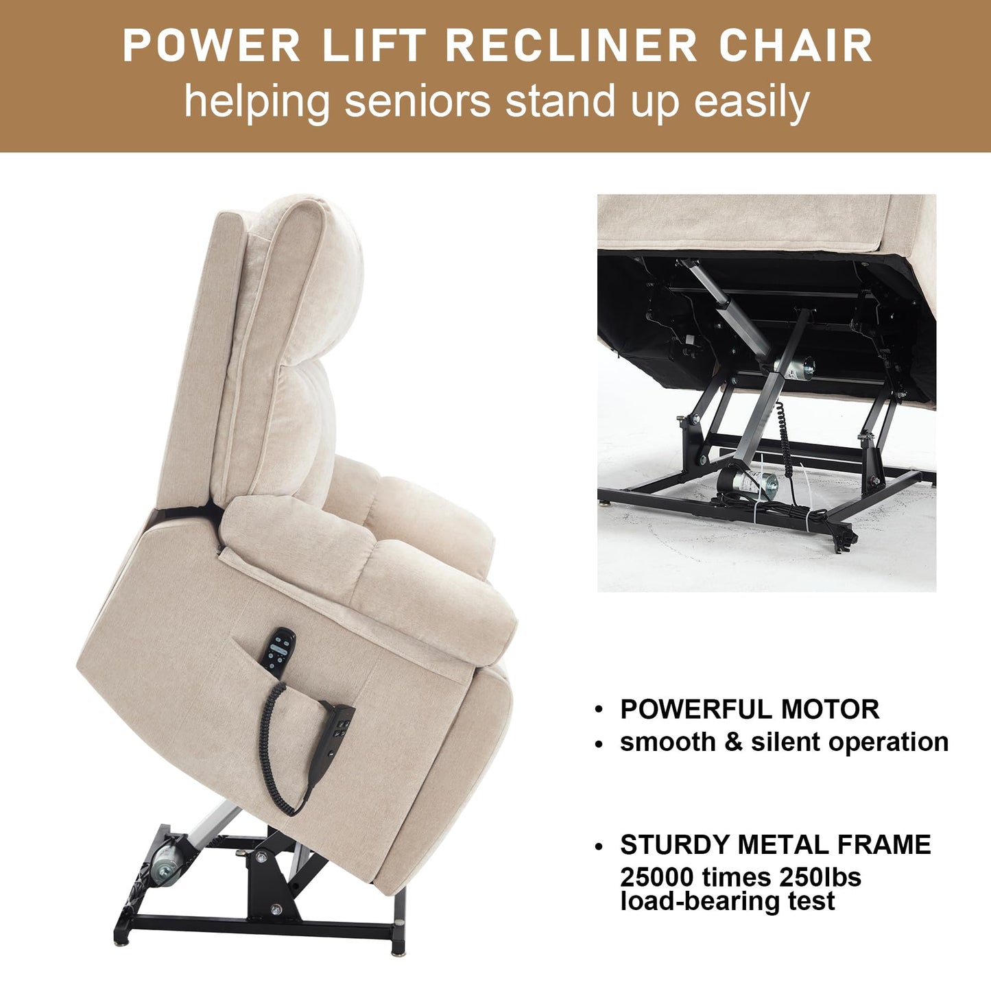 RHHVVR Oversized Power Lift Recliner Chair for Adults, Large Electric Lift Recliners with Massage Heating, Medium-Firm Electric Lay Flat Reclining Chair Sofa for Living Room, Leather Brown