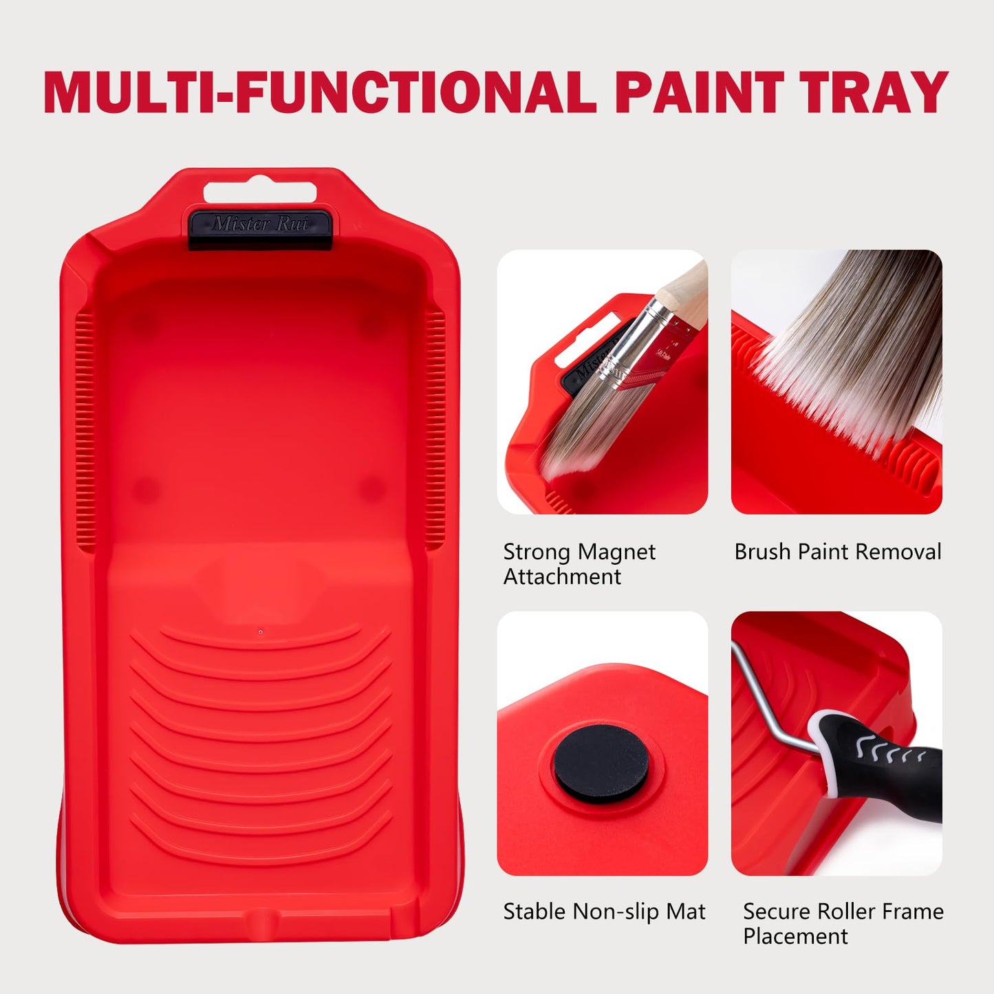 Mister Rui Mini Paint Roller Kit-13 Piece, 4-Inch Microfiber Paint Rollers with Ergonomic Handle, Small Roller Paint Brush, Paint Tray with 3 Liners, Perfect for House Painting, Trim, and Touch-Ups