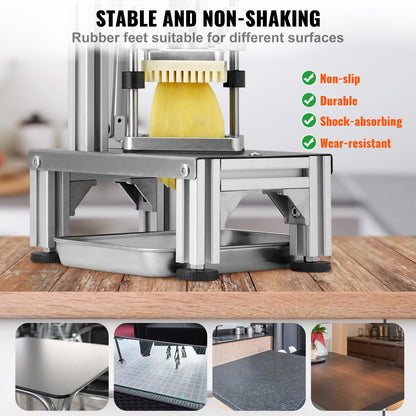 VEVOR Commercial French Fry Cutter with 4 Replacement Blades, 1/4" and 3/8" Blade Easy Dicer Chopper, 6-wedge Slicer and 6-wedge Apple Corer, Lemon Potato Cutter for French Fries with Extended Handle