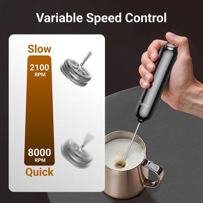 InstaWhisk Milk Frother with Variable Speed, Battery Operated Handheld Coffee Foam Frother Wand, Electric Drink Mixer with Stand & Detachable Double Whisk, Stainless Stirrer for Latte, Matcha, Protein