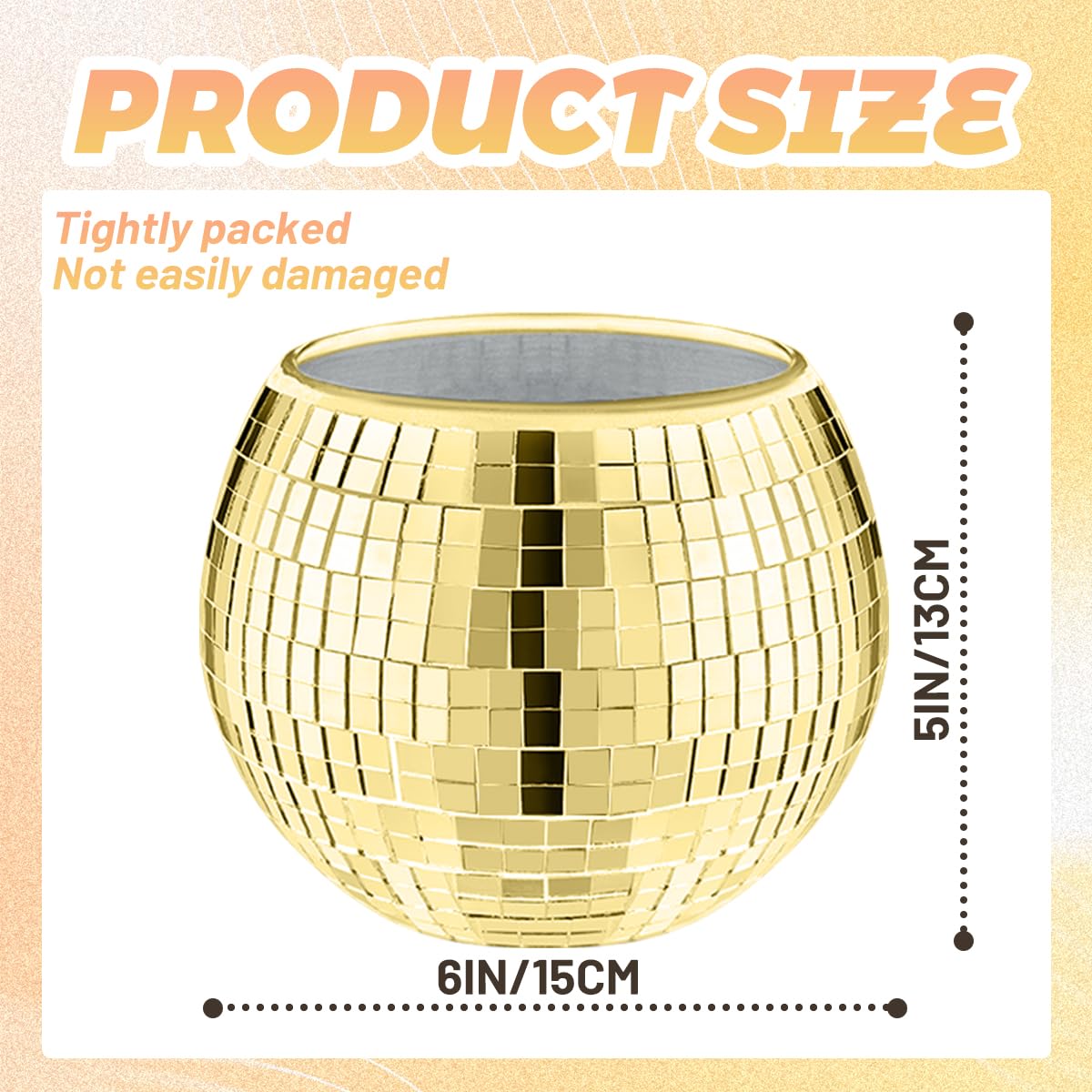 Disco Ball Vase Gold Mosaic Glass Mirror Ball Planter Disco Ball Planter for Centerpieces Disco Ball Decor Flower Vase with Silver Mirror Glass for Wedding Party Birthday, Disco Decor (5" X 6")