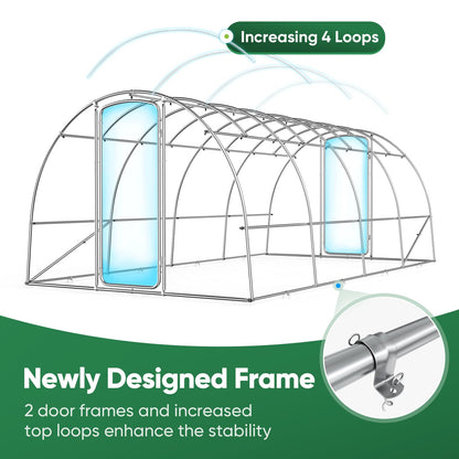 Quictent 20x10x6.6 FT Premium Greenhouse for Outdoors with 2 Door Frames, Reinforced Top Structure & Cover, Large Heavy Duty Walk-in Tunnel Hoop Green House for Garden Backyard Flower Winter, White