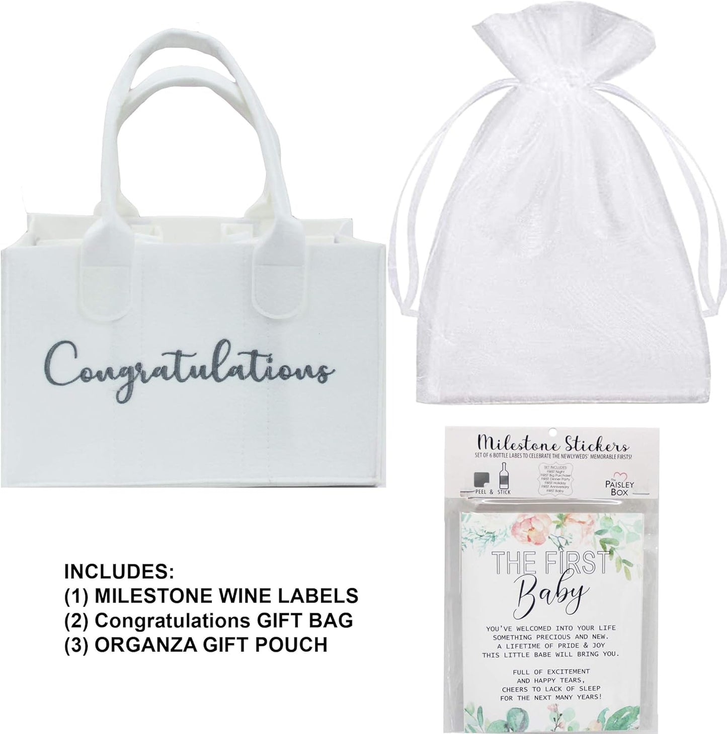 Milestone Wine Labels and Gift Bag, 6 Bottle Congratulations Wedding Wine Crate with Wedding Milestone Stickers