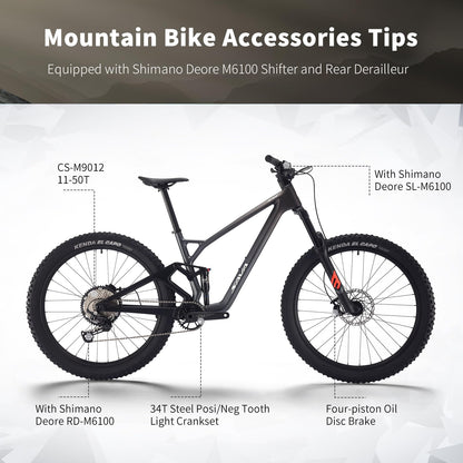 SAVADECK Carbon Fiber Soft Tail Mountain Bike All Terrain Suspension Off-Road Fox Front Fork and Adult Racing, Firepower Orange-M6100-12 Speed (Green, 29 * 19)