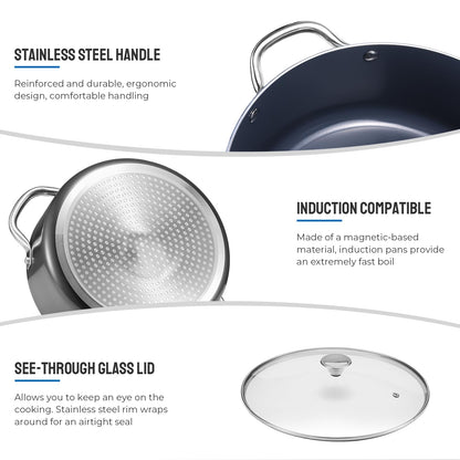 Induction Cookware Set 6-Piece, Stackable Kitchen Cooking Pots Set, 6qt 4.8qt & 2qt Pots with Lids, Dishwasher Safe & Oven Safe, Compatible with All Stoves, Black