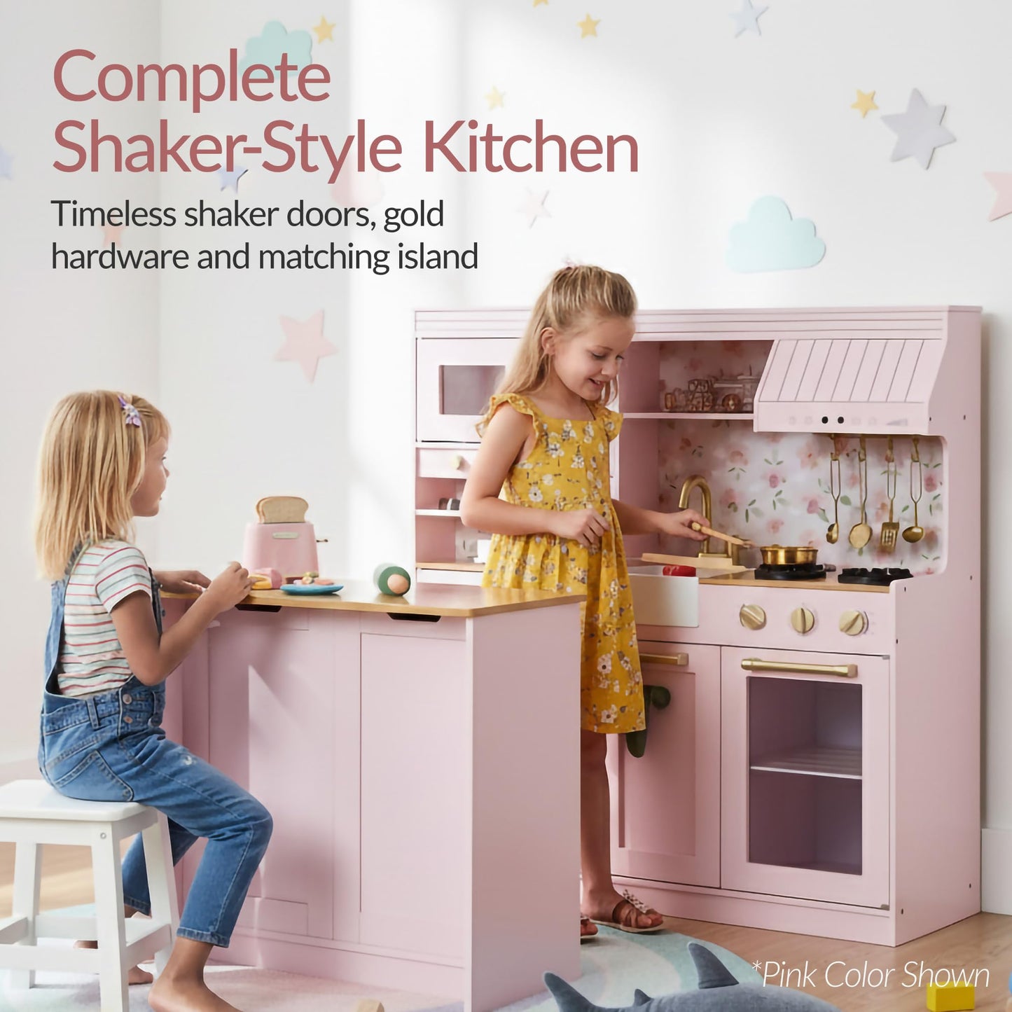 Best Choice Products Pretend Play Kitchen for Kids, Interactive Wooden Toddler Playset with Island, Espresso Machine, 17 Accessories - White