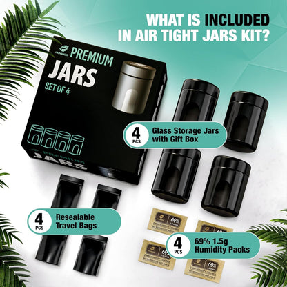 180/120ml 69% 4 Packs Premium Airtight Glass Storage Jars with Humidity Control - UV Air Tight Jars