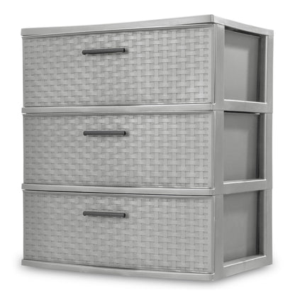 Sterilite 2-Pack 3-Drawer Wide Weave Tower, Storage Closet Organizer, Cement - Plastic Drawers and Containers for Bedroom, Cabinet, Clothes, Dresser, and Kitchen Pantry Organization