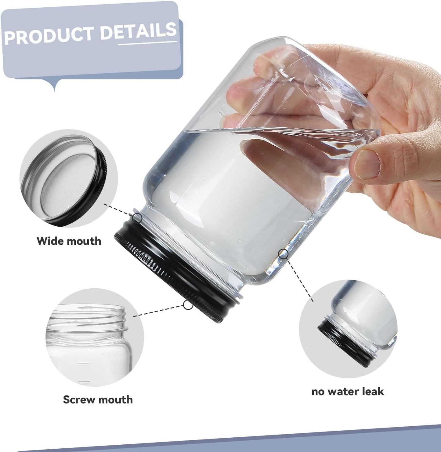 novelinks 16 oz Clear Plastic Jars with Screw-On Lids, 10 Pack BPA-Free Storage Containers for Crafts and Food