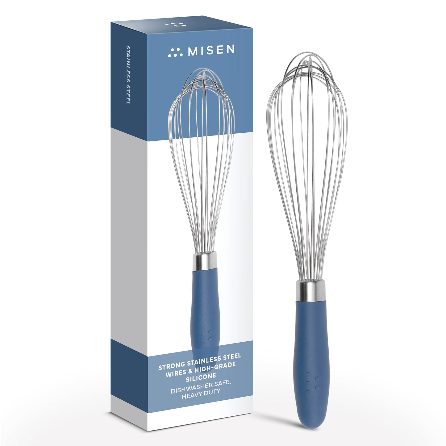 Misen Stainless Steel Balloon Whisk - Dishwasher Safe - Ergonomic Silicone Grip, Versatile Cooking Whisk for Eggs, Durable Construction - Professional-Grade Kitchen Tool - Blue