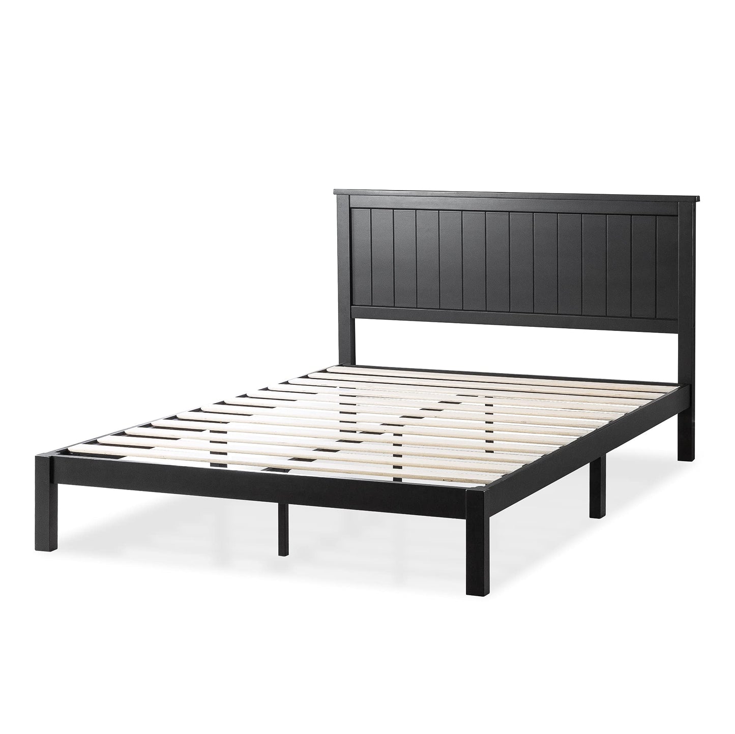 Zinus Santiago Wood Platform Bed Frame, Wood Slat Support, No Box Spring Needed, Easy Assembly, King, Black