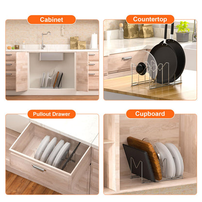 HzTinT 3 Pack Pot Lid Organizer for Cabinet, Stainless Steel Pot Lid Rack with Anti-slip Pad, Lid Holder for Pans Pots, Bakeware, Plates, Cookie Sheets, Trays, Dish, Cutting Boards, Silver