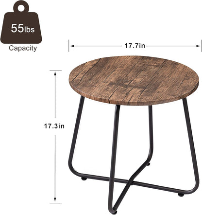 17.7 inch VECELO Small Round Outdoor Side Table,Patio End Table,Waterproof Wood Table with Weather Resistant Steel