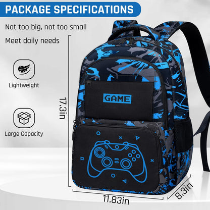 Fitvc Glow in The Dark Backpack for Boys - Game Boys Backpack for Kids Children Teens Elementary Middle School - 17″ Gamer Bookbag Travel Back Pack for Age 6-18
