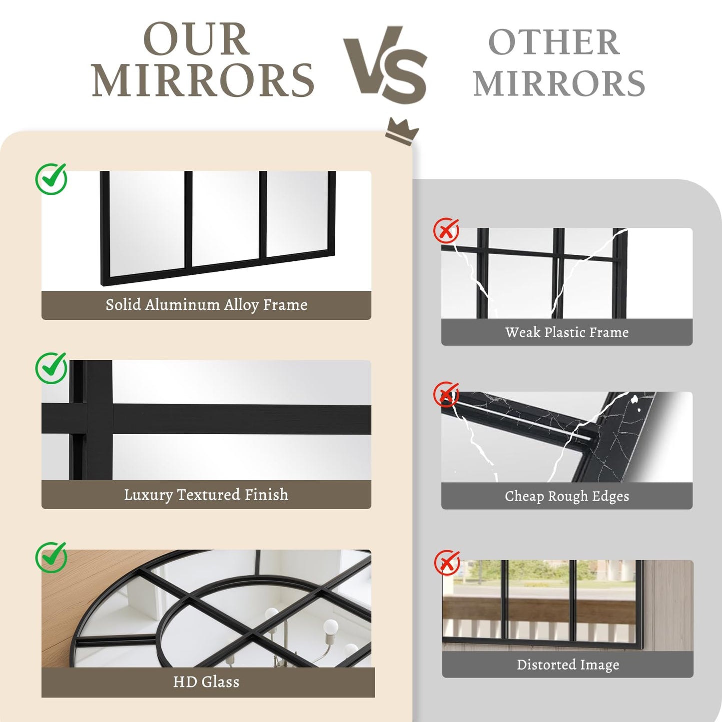 Anpark Arched Windowpane Mirror Full Length 71"x30" Wall Mounted Black Art Pane Farmhouse Decorative Floor Mirror Leaning Hanging Wall Mirror for Bedroom Living Room Entrance