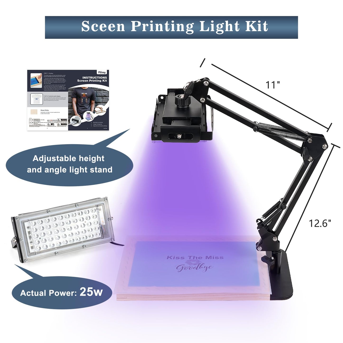 Pllieay 73 Pieces Screen Printing Kits, All-in-One Silk Screen Printing Kit, Screen Print Supplies Includes UV LED Exposure Screen Printing Light