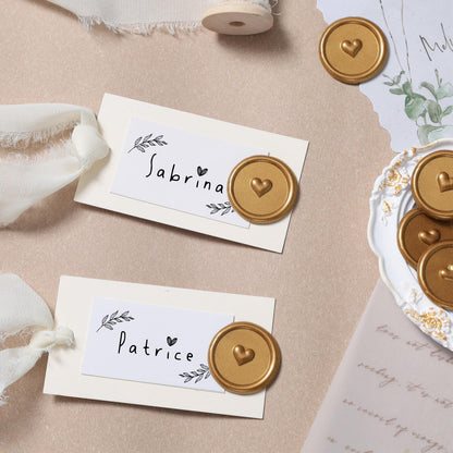 UNIQOOO Wax Seal Stickers - 3D Heart Wedding Invitation Envelope Seal Stickers, 50 Pcs Self- Adhesive Antique Gold Stickers, Perfect for Invitation, Christmas, Gift