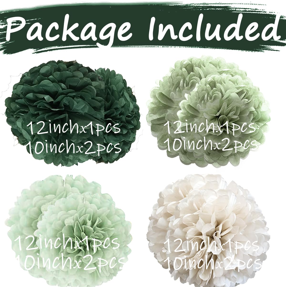 Sage Green Tissue Paper Flower Pom Poms Kit 12pieces for Wedding Bridal Shower Engagement Bachelorette Birthday Party Decorations (Boho Sage Green)