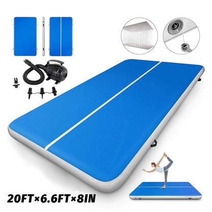 ERfairdeal Air Gymnastics Track Mat 20FTx6.6FTx8 inches Thickness Gymnastics Tumbling Air Mat Inflatable Tumble Track with Electric Air Pump for Gym/Training/Yoga/Home use/Exercise/Cheerleading/Water