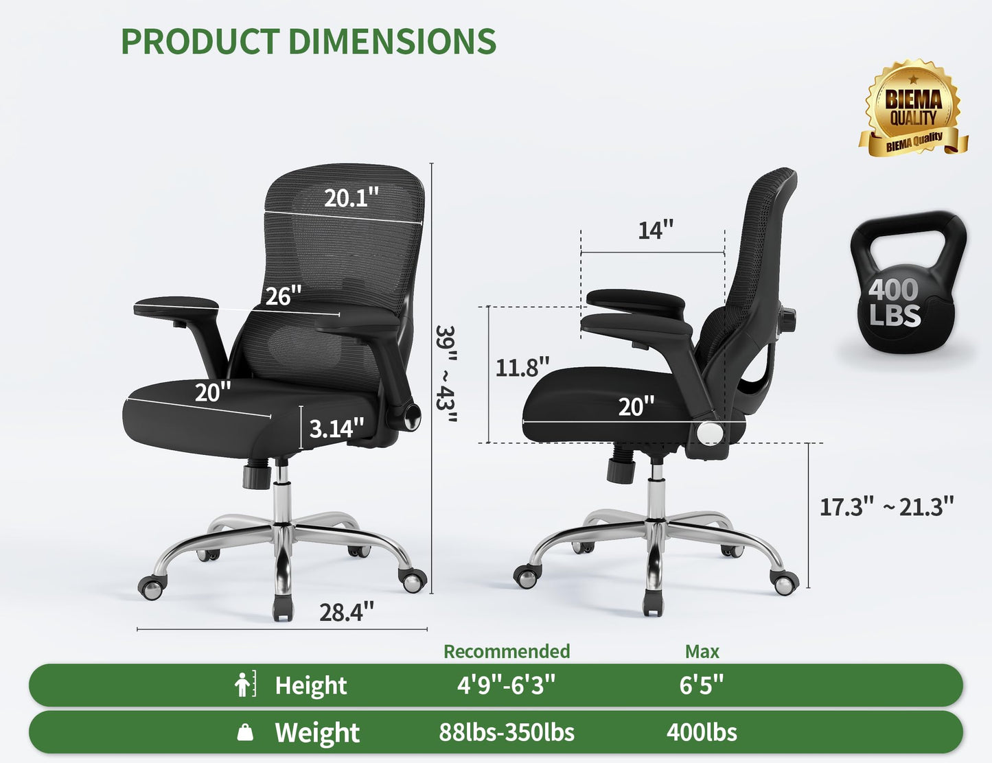 Office Chair - Computer Desk Chairs Comfy, Mesh High-Back Gaming Chair with Adjustable Lumbar Support, Executive Task Chair for Adults