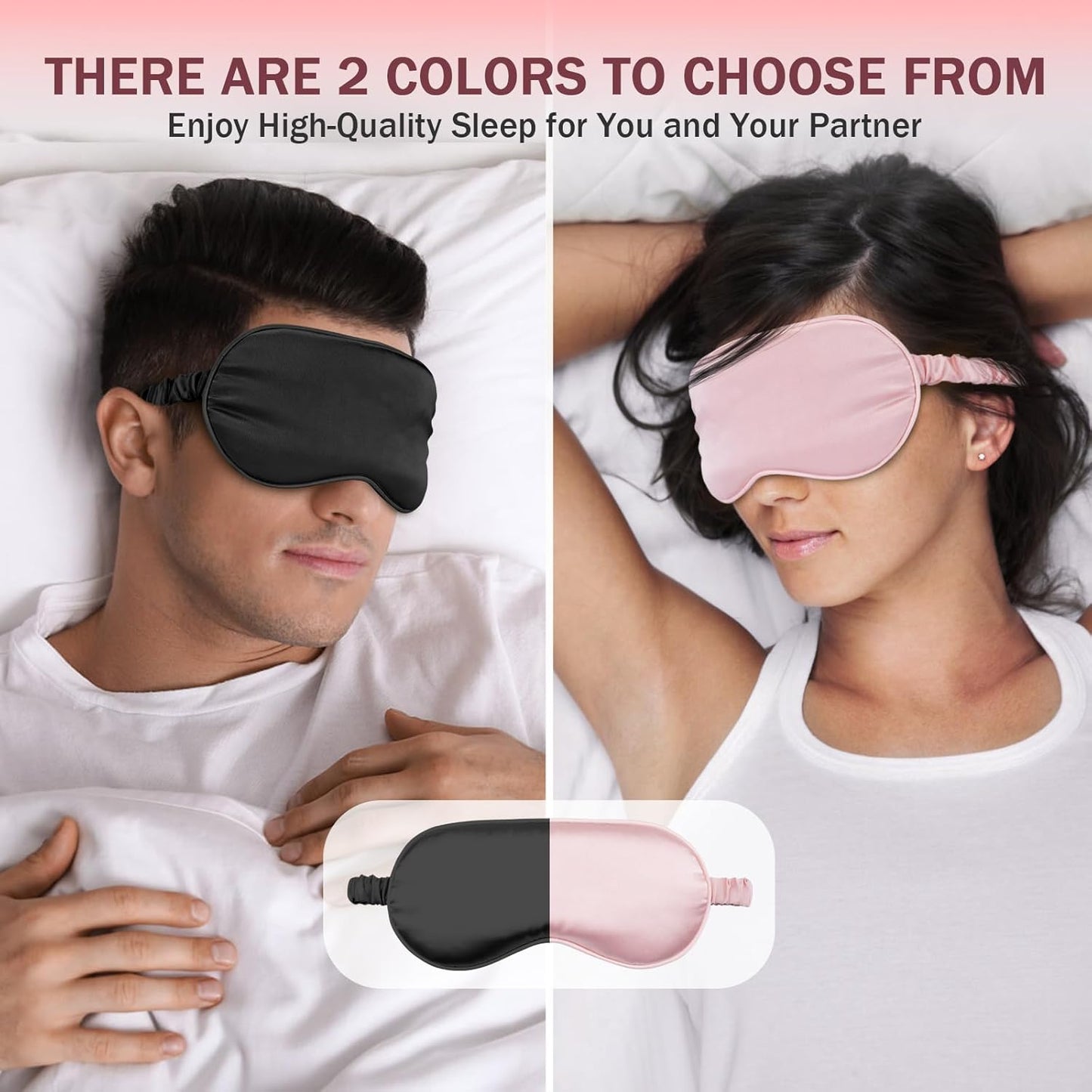 Sleep Mask 2 Pack, Soft Blackout Eye Mask for Women Men, Eye Sleep Shade Cover for Back and Side Sleeper, Sleeping Mask Night Blindfold for Night Sleep, Travel, Nap (Pink, Black)