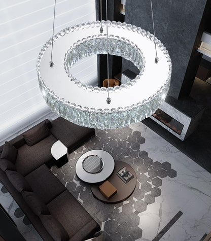 dolria Modern Crystal Pendant Lighting for Dining Room LED Dimmable Chandeliers Crystal Ceiling Light Fixtures for Living Room Foyer Hallway Entryway Silver