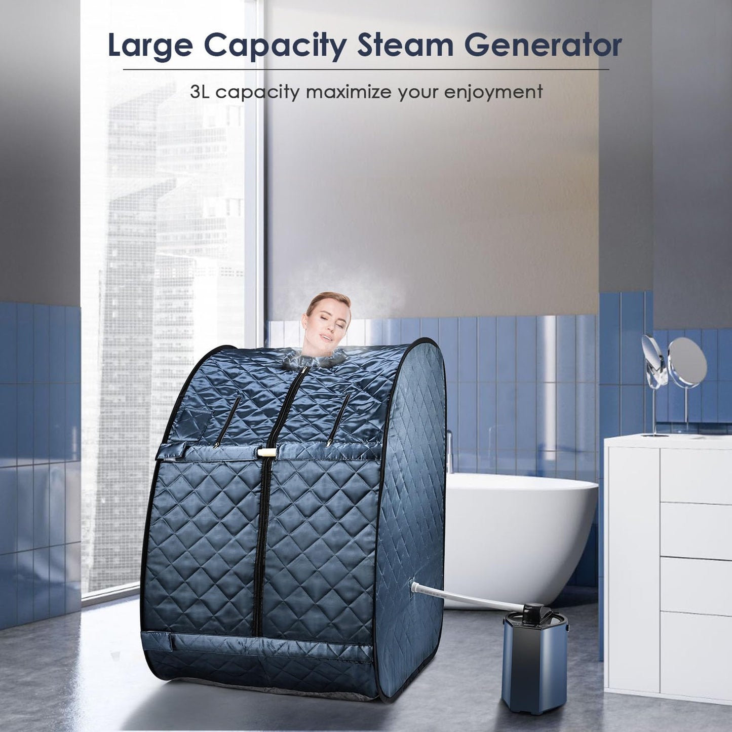 MFYDPP Portable Steam Sauna Tent, Folding Personal Full Body Spa Home Sauna,with 1000W 3L Sauna Steamer, Remote Control, Folding Chair