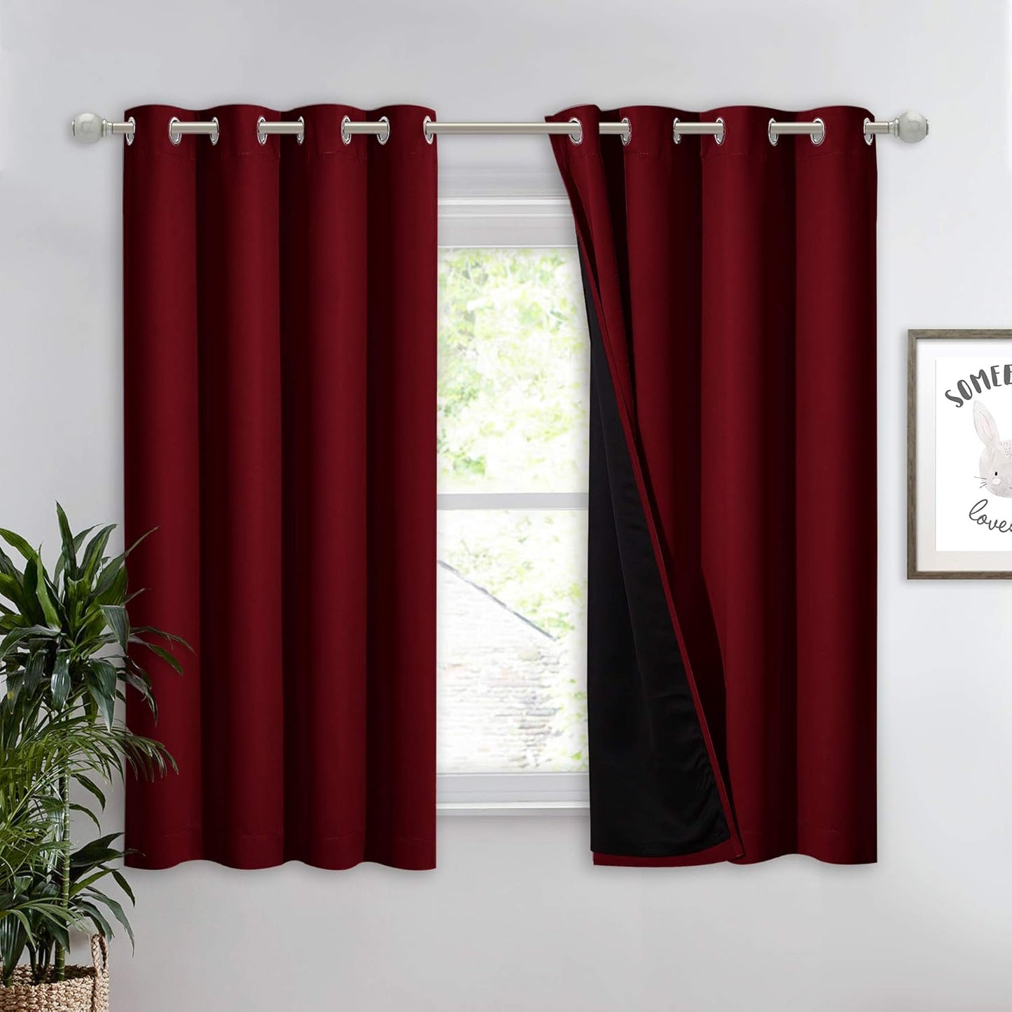 NICETOWN Kitchen Full Blackout Curtain Panel, 100% Blackout Drapery with Black Backing, Burgundy Red, 1 PC