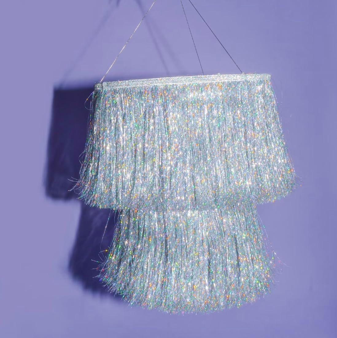 16" xo, Fetti Fringe Tinsel Chandelier - Iridescent Silver Foil, | Bachelorette Party Decorations, Birthday Photo Booth