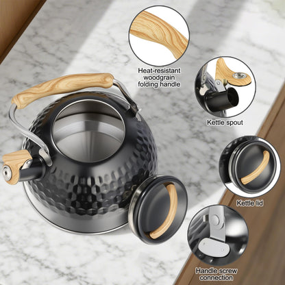 Stainless Steel Whistling Tea Kettle 3 L Tea Kettle Stovetop Teapot Hot Water Kettle with Whistle Spout, Fast Boiling, Living Electric Kettle Stove Top Food Grade Coffee Milk Tea Pot Folding Handle
