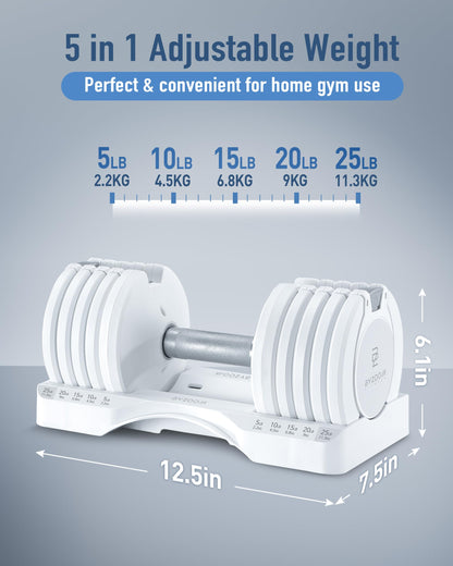 BYZOOM FITNESS Pure Series Adjustable Dumbbell - 12.5/25/27.5/75lb - ONE UNIT OR PAIR(check QTY before purchase) - 5-in-1/ 10-in-1 / 21-in-1 Flexible Hand Weights for Home Gym, Strength Training & Fitness Workouts, White OR Black